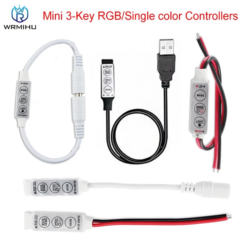 Mini contrôleur LED RGB à 3 touches, DC 5V-12V-24V, pilote de variateur couleur unique pour bande lu