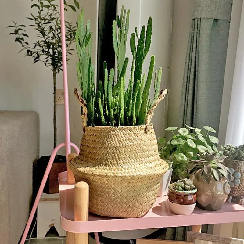 Tissé sale stockage jonc de mer osier rotin suspendu Pot de fleur plante organisateur jardin Gadgets