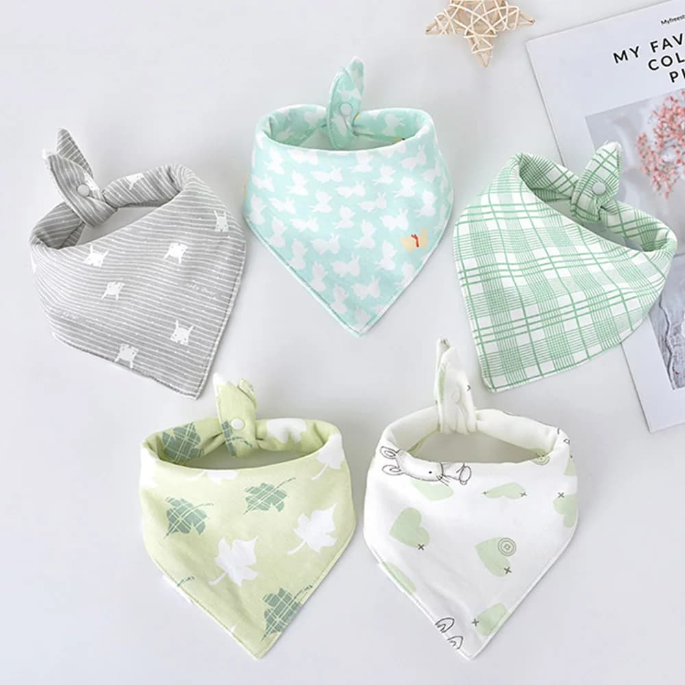 Bavoirs Triangle Double en coton pour bébé, 5 pièces/lot, serviette de salive imprimée de dessin ani
