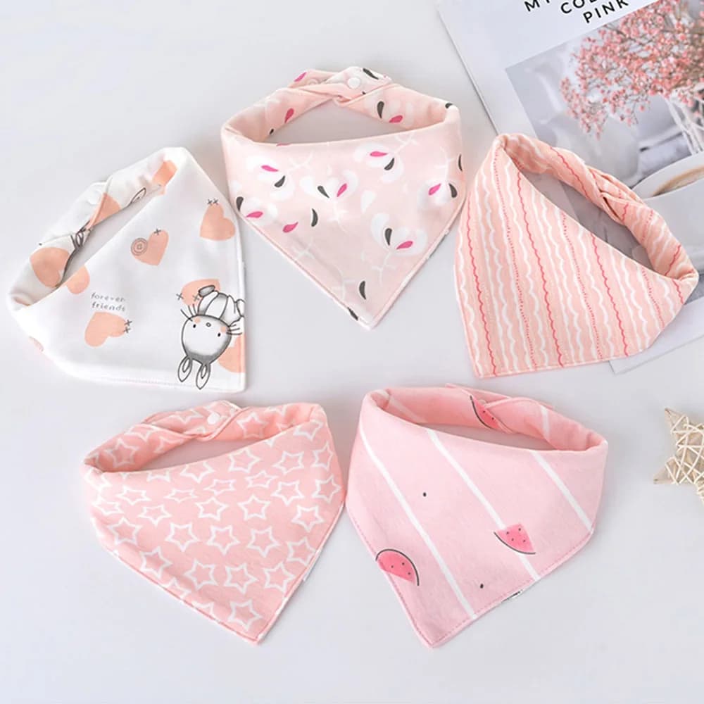 Bavoirs Triangle Double en coton pour bébé, 5 pièces/lot, serviette de salive imprimée de dessin ani