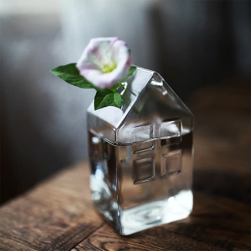 Vase en verre en forme de maison, Pot de fleur, panier de fleurs, décoration nordique de maison, fle