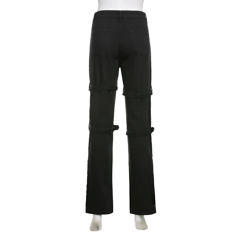 E-girl gothique noir Cargo pantalon Capri femmes taille basse jean pantalons longs Y2K Grunge Vintag
