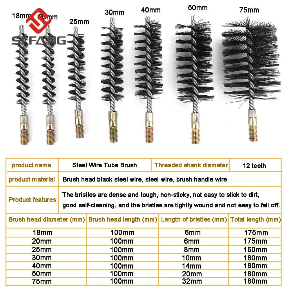 Brosse D.lique Filetée en Acier Inoxydable, Kit de Brosses Métalliques de 18/22/25/32/40/50/65/75mm