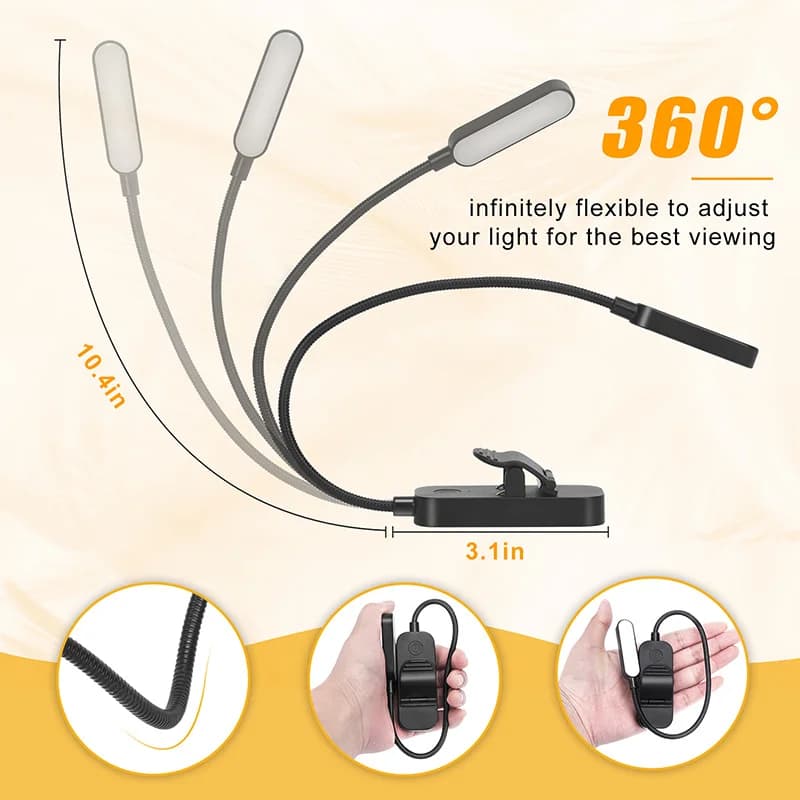 Lampe de livre ambre Mini USB Led Rechargeable Flexible veilleuse lampe de bureau à clipser lampe de
