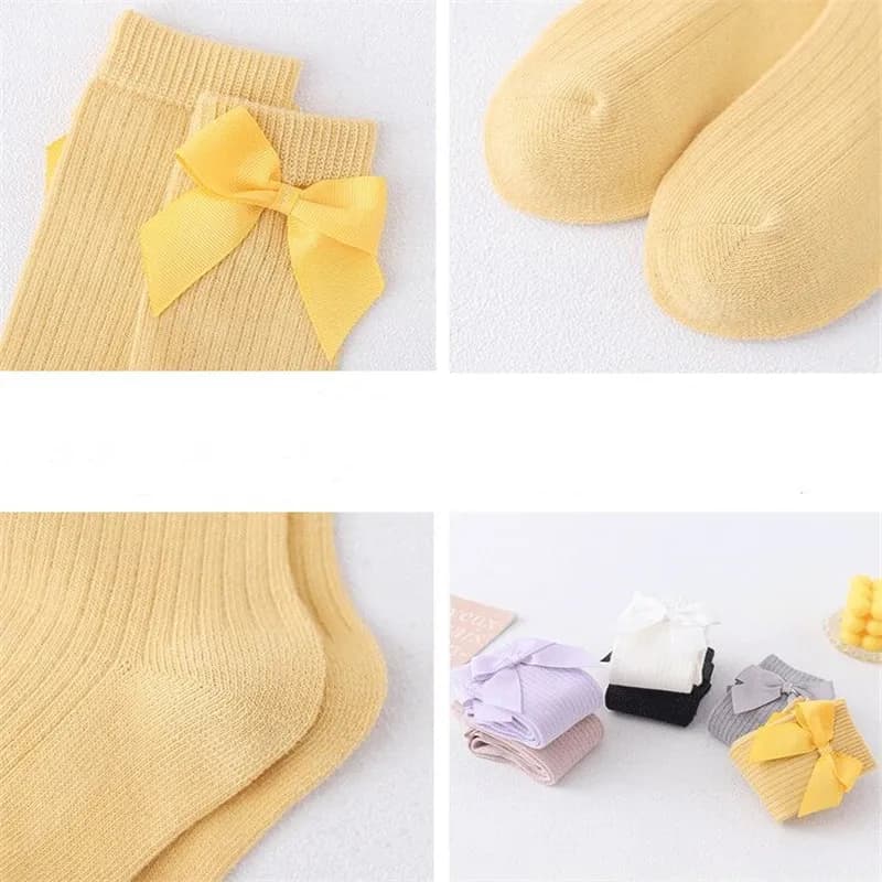 Chaussettes en coton pour petites filles de 0 à 8 ans, chaussettes longues et douces avec nœuds, cha