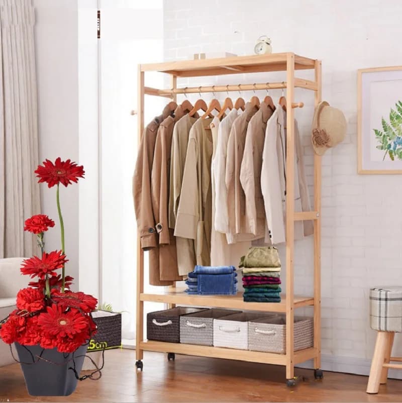 Porte-vêtements roulants porte-vêtements suspendus robustes avec des étagères de rangement pour vête
