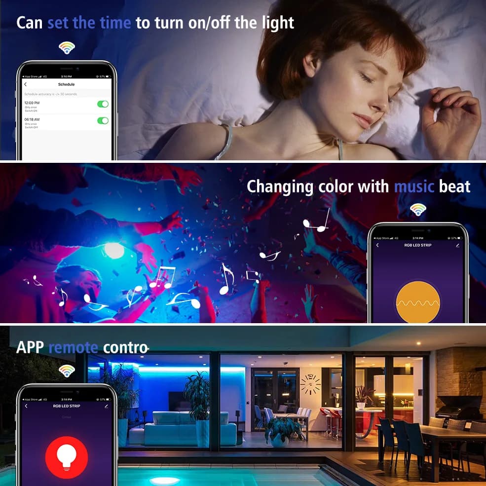 Tuya Smart Life APP 5V-24V WiFi 3 broches 4 broches RGB LED bande lumineuse télécommande sans fil ma