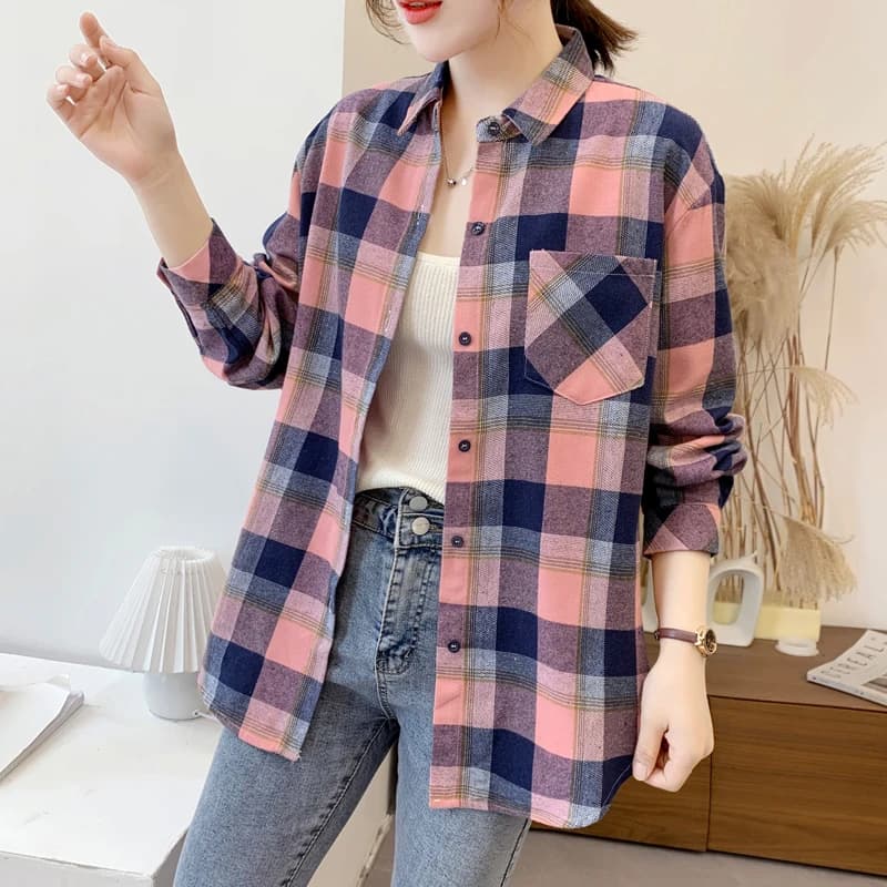 Chemisier à carreaux pour femme, style ample, nouvelle collection Printemps-Automne 2026, haut décon