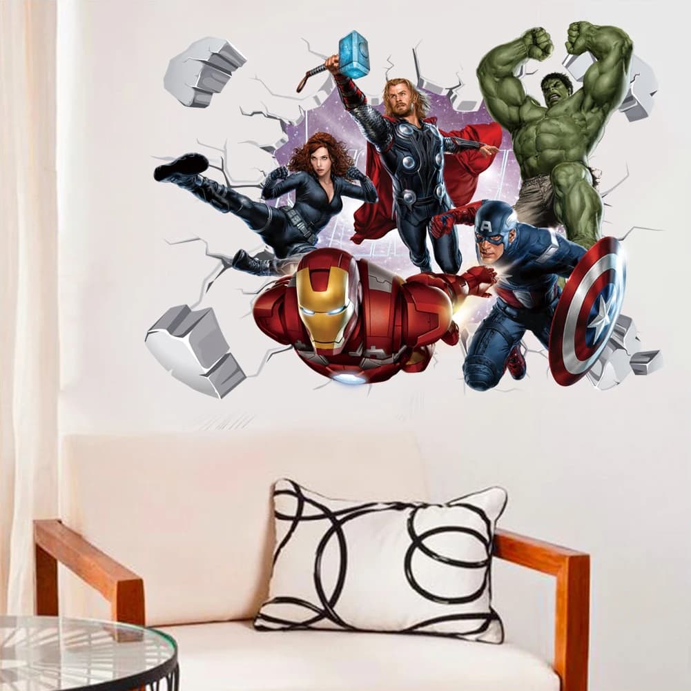 Stickers muraux Avengers 3D pour chambres d'enfants, affiche de film de super héros, décoration mura