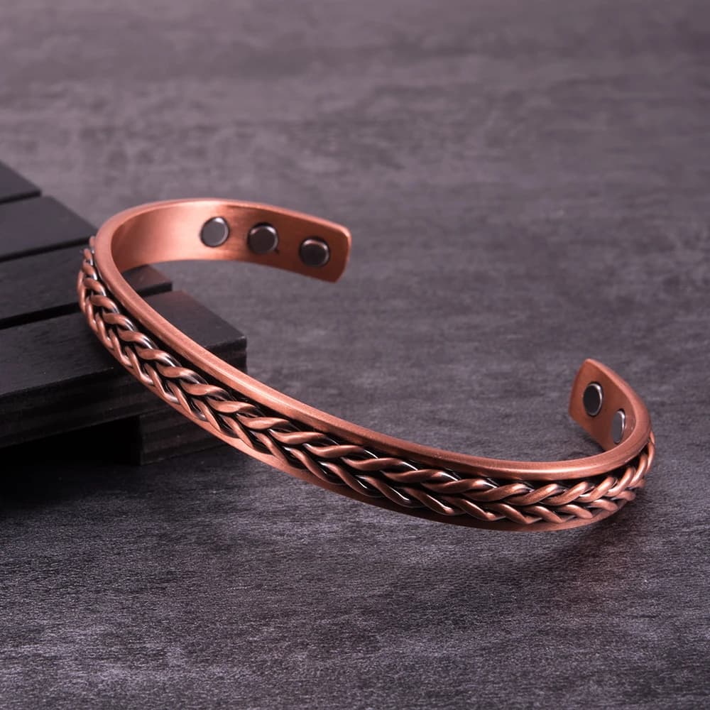 Bracelet magnétique torsadé en cuivre pur, bracelets à manchette réglables pour hommes et femmes, so