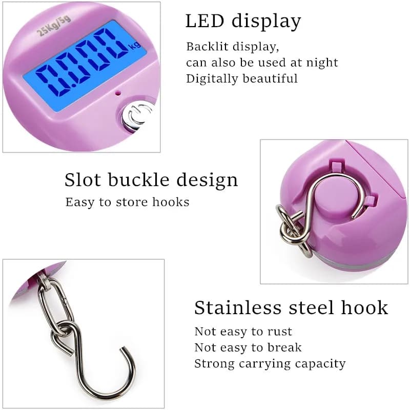 Mini Balance numérique de pêche électronique 25Kg 5g, Balance de poche pour bagages avec crochet sus