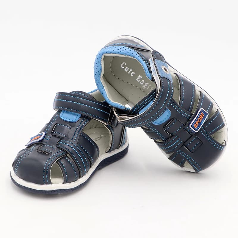 Sandales orthopédiques d'été pour garçons, motif aigle mignon, en cuir PU, chaussures plates à bout 