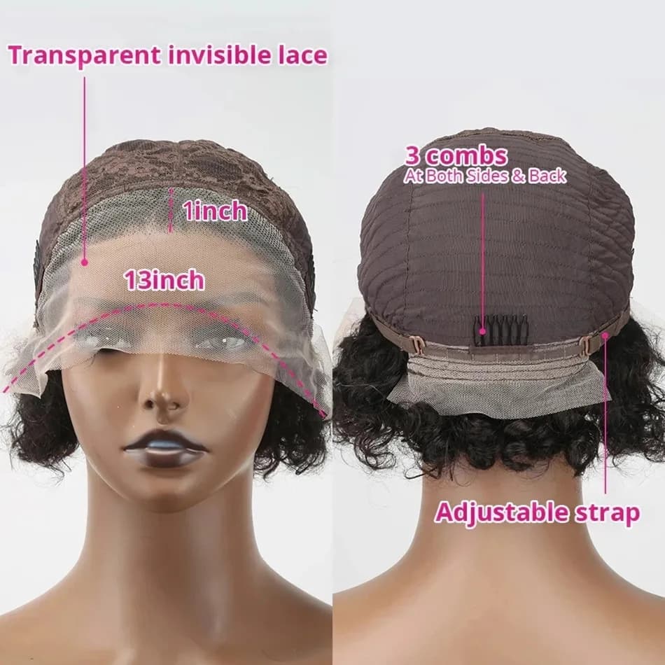 Perruque Pixie Cut Courte Bouclée en Cheveux Humains, Perruque Brésilienne Pas Chère en Cheveux Remy