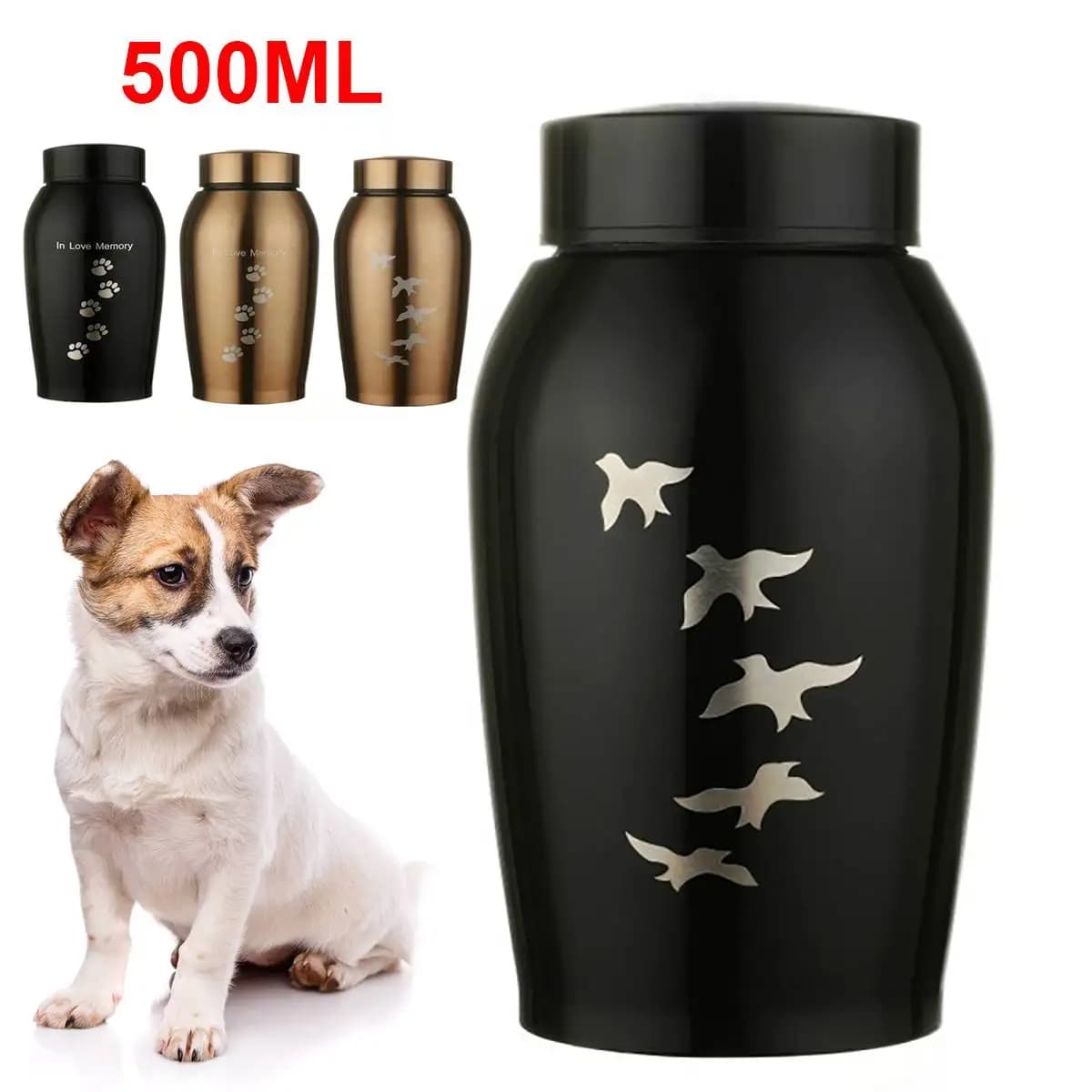 Urnes en acier inoxydable noir et or pour animaux de compagnie, pour chiens, chats, oiseaux, souris,