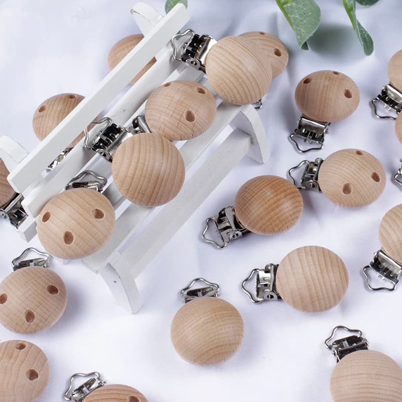 Attache-sucette en hêtre à croquer, 20 pièces, Clip de sucette en bois, chaînes factices pour bébé, 