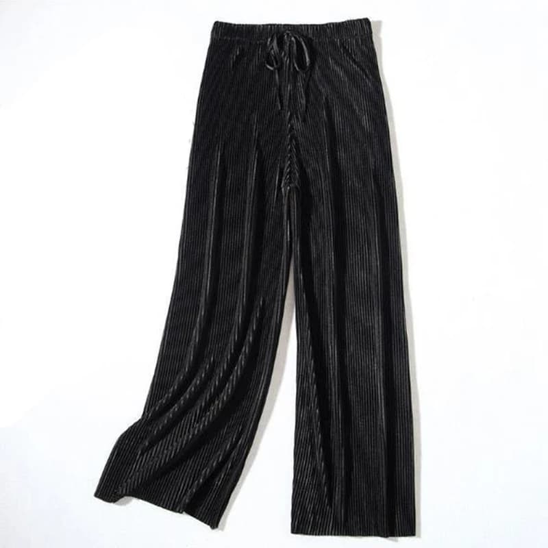 2025 femmes plissées en vrac glace soie coréen décontracté pantacourt jambe large pantalon maison cl
