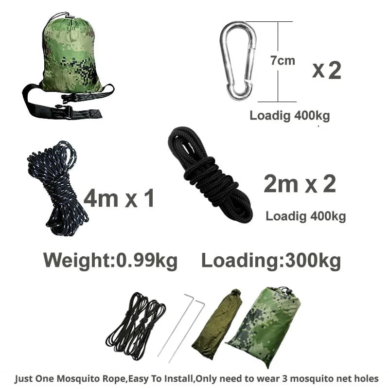 Hamac double avec moustiquaire, facile à installer, 290x140cm, avec ULà vent, portable, pour le camp