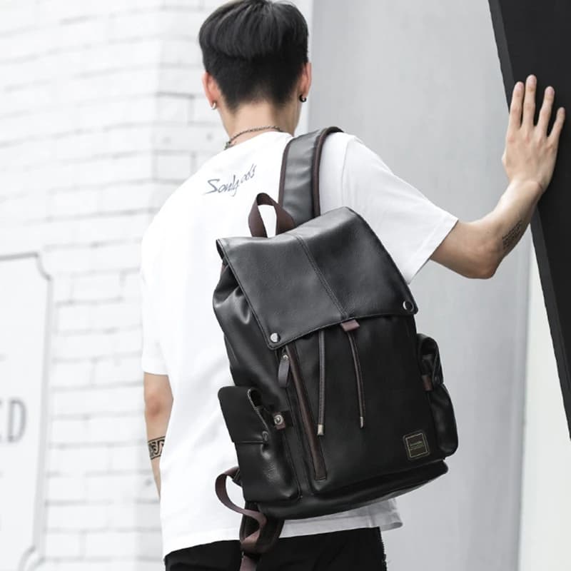 MOYYI grand sac à dos de voyage en cuir étanche à rabat hommes femmes adolescents collège étudiant s