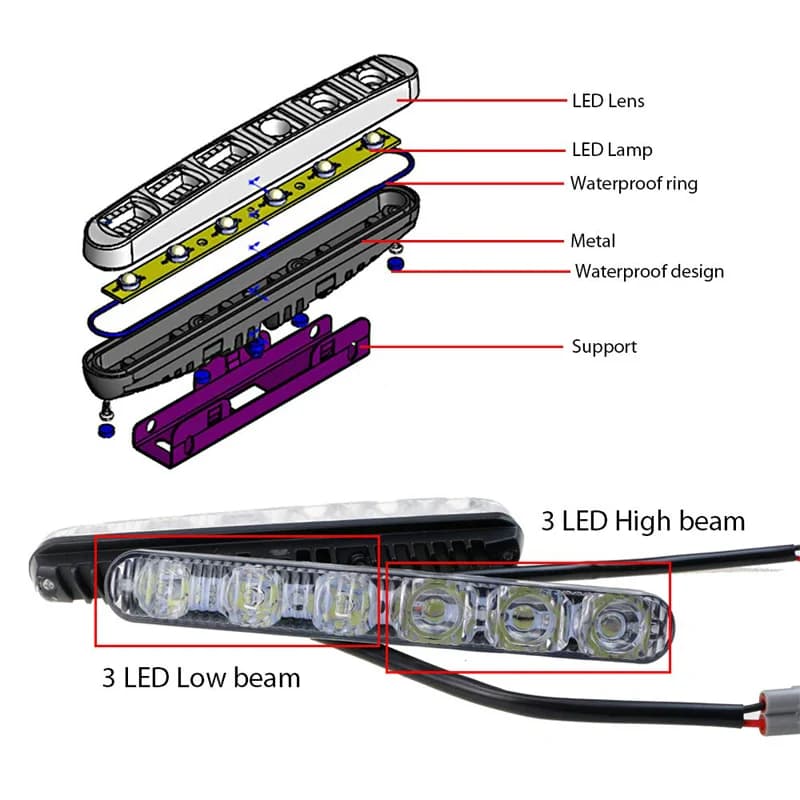 Haute qualité 2 pièces voiture DRL assemblage feux de jour antibrouillard 6LED blanc froid 12V 10000