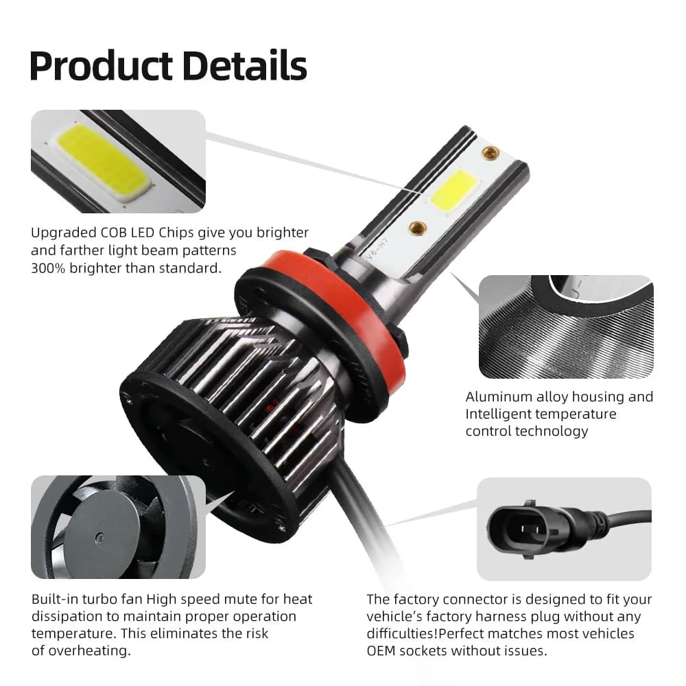 Radsun Mini H4 H7 LED ampoule de phare de voiture 12000LM 6000K H1 H3 H11 H13 9012 9005 HB3 9006 HB4