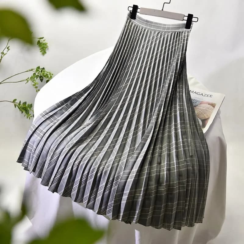 Jupe en sergé plissée accordéon pour femme, doublure en mousseline de soie, élégante, taille haute, 