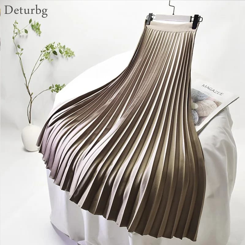 Jupe en sergé plissée accordéon pour femme, doublure en mousseline de soie, élégante, taille haute, 