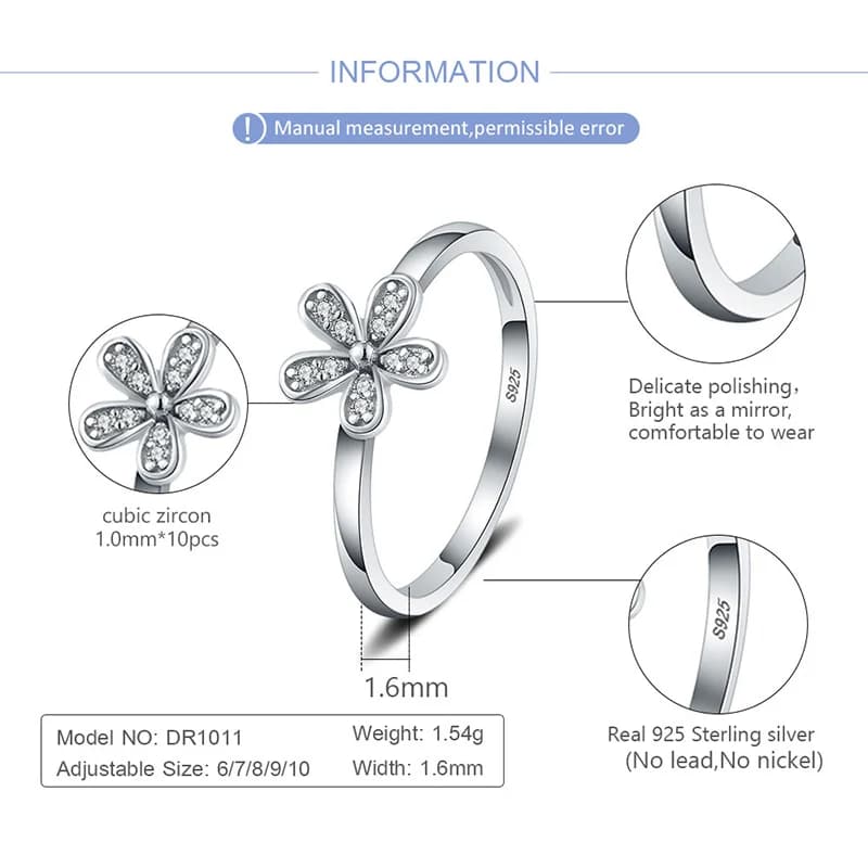 CLUCI – bague classique en argent Sterling 925 pour femmes, bijoux de fête, fleur, tendance, DR1011S