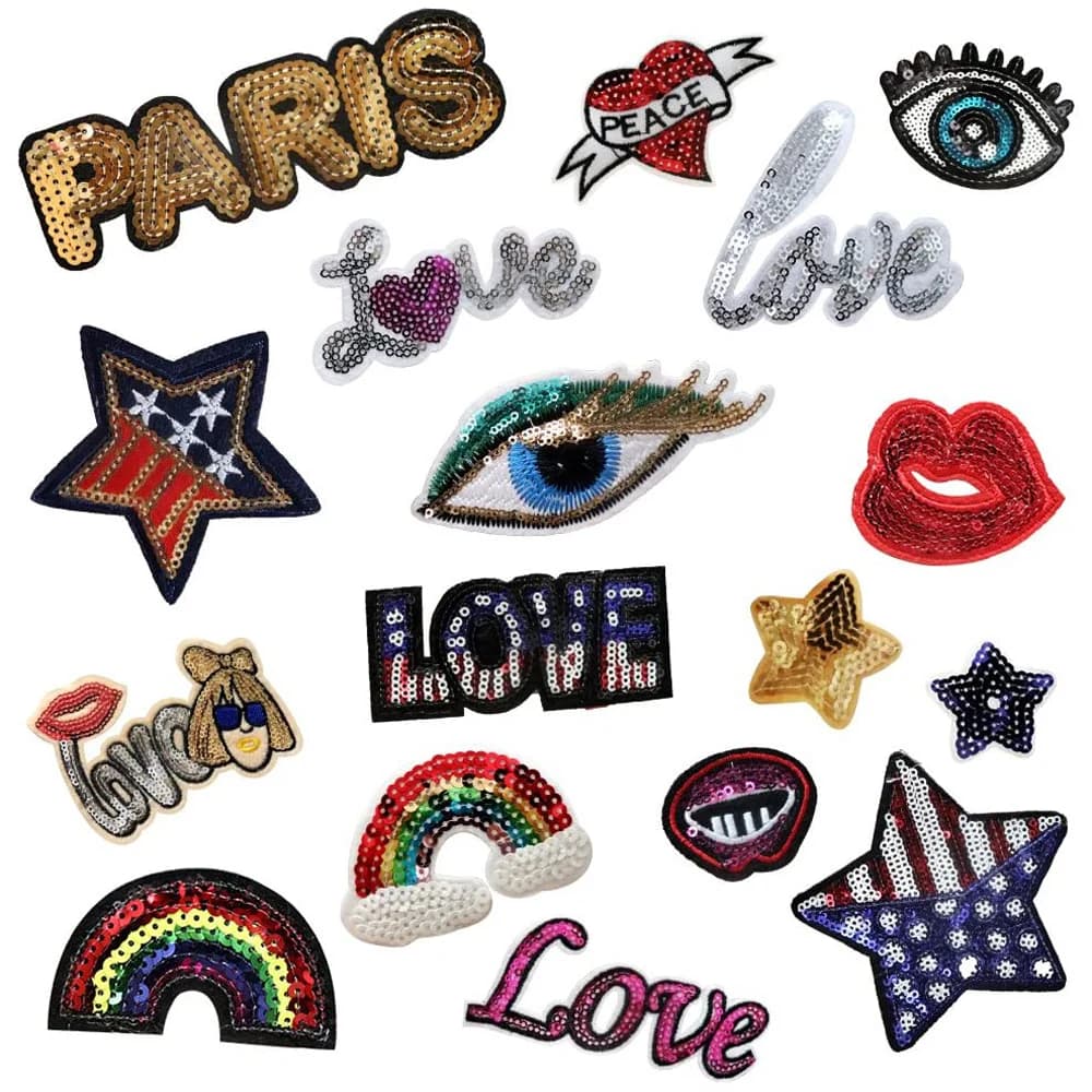 Lot de 30 motifs brodés à paillettes, à coudre ou thermocollants, assortis, pour scrapbooking, style