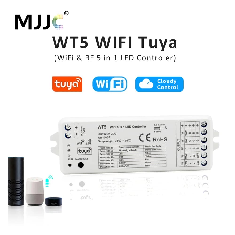 Télécommande sans fil Tuya RGBCCT, contrôleur LED, 12V, 24V, DC 2.4G, RF, pilote RGBWW RGB CCT, vari