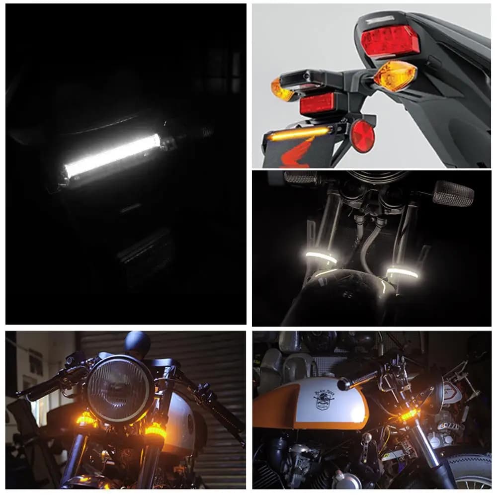 Clignotant LED Universel DRL pour Moto, Lumière Blanche Ambre, Bande, Fourche, 12V