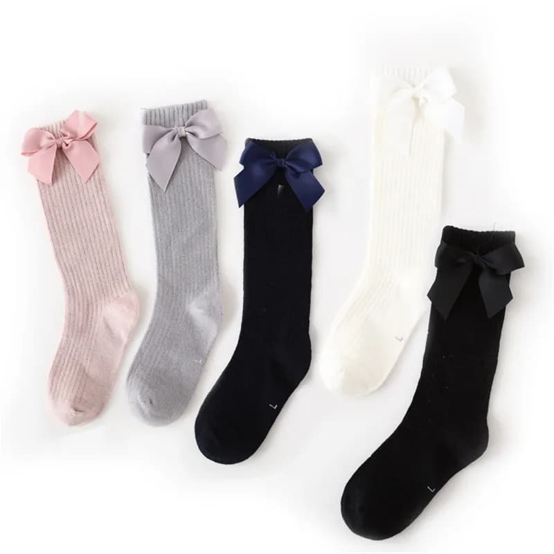 Chaussettes en coton pour petites filles de 0 à 8 ans, chaussettes longues et douces avec nœuds, cha