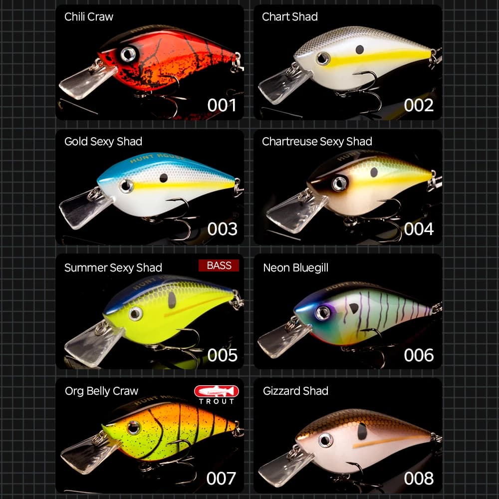 Hunthouse pêche dur leurres manivelle leurre flottant 65mm/16.5g KVD 2.5 Squarebill manivelle Wobble