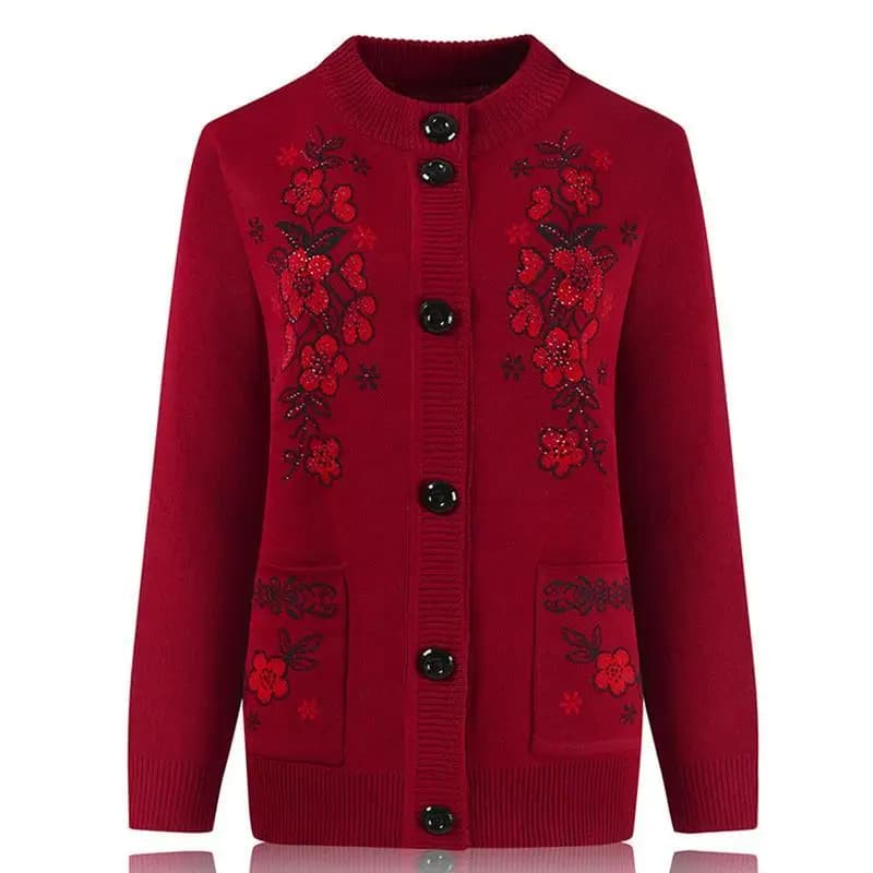 Pull en tricot à manches longues en titane pour femmes d'âge moyen, cardigan de grand-mère, manteau 