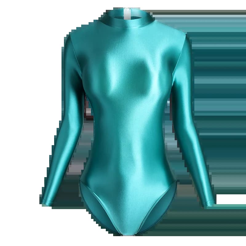 Maillot de bain une pièce en Satin brillant japonais, Sexy, dos serré, fermeture éclair, coupe haute