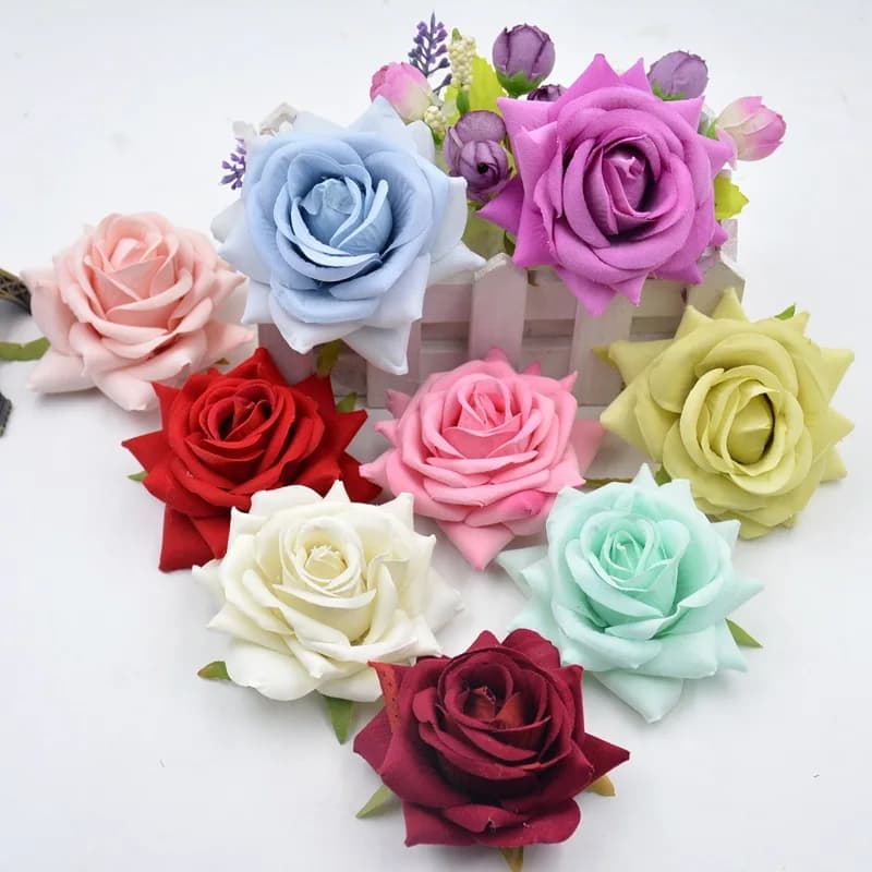 Têtes de roses artificielles en tissu de soie, 8CM, pour fête de mariage, décoration de la maison, c