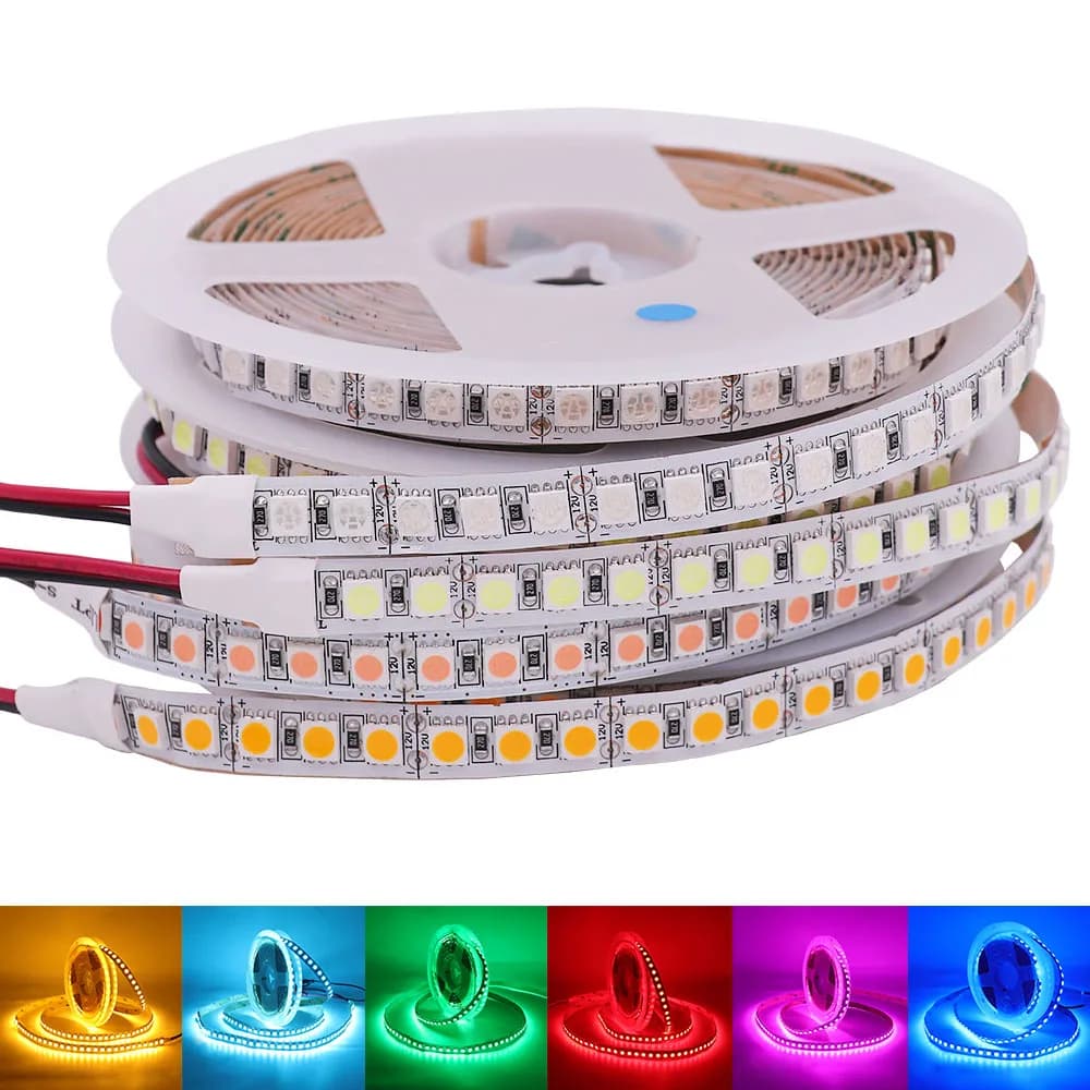 Bande lumineuse LED RGB Flexible, DC12V, 5050, 5054, 2835, 120, 240 diodes/M, blanc, rouge, bleu, ro