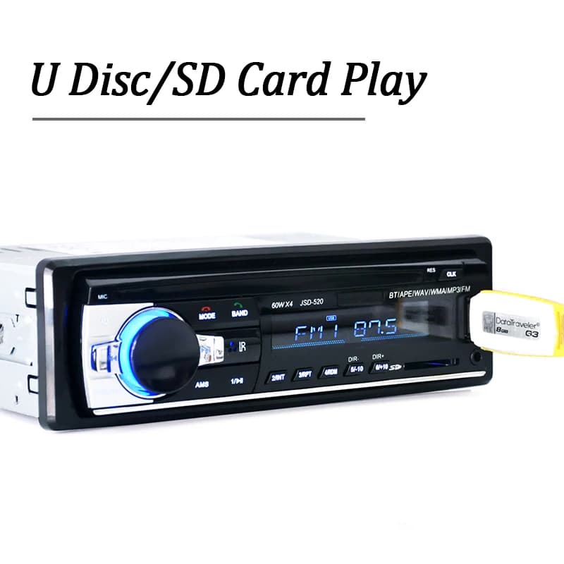 Autoradio avec Bluetooth, 1 Din, 12V, Lecteur Audio de Voiture, Régule 3 60W x 4, Radio FM, Musique,