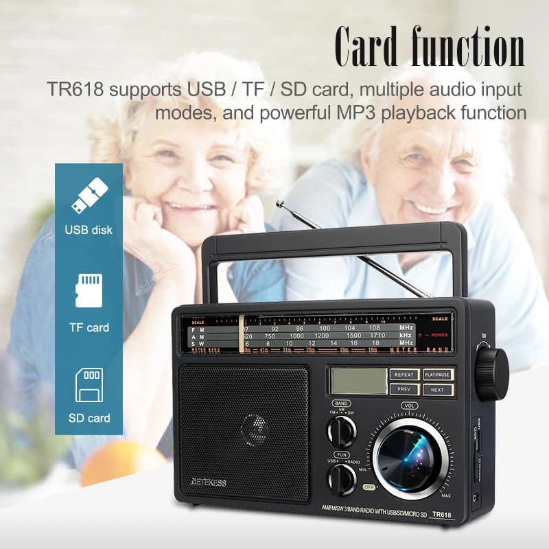 RETEKESS TR618 AM FM SW Radio portable avec lecteur MP3 numérique Support Micro SD et USB Volume for