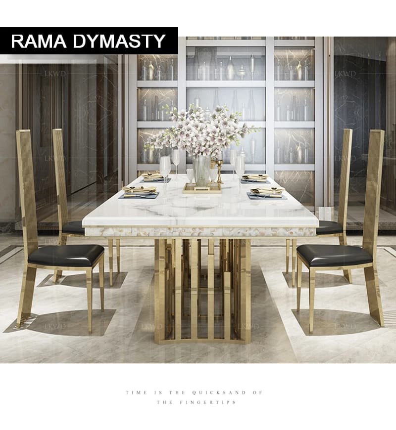 Rama Dymasty-Table à manger rectangulaire en marbre, acier inoxydable, meubles de maison modernes, t