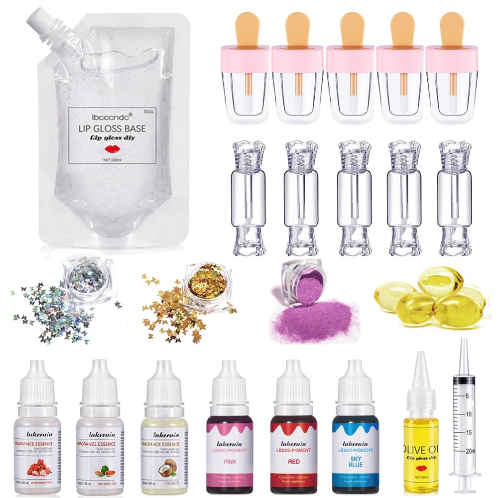Kit de brillant à lèvres transparent, Gel de Base hydratant, 100ml, avec Tubes de brillant à lèvres,