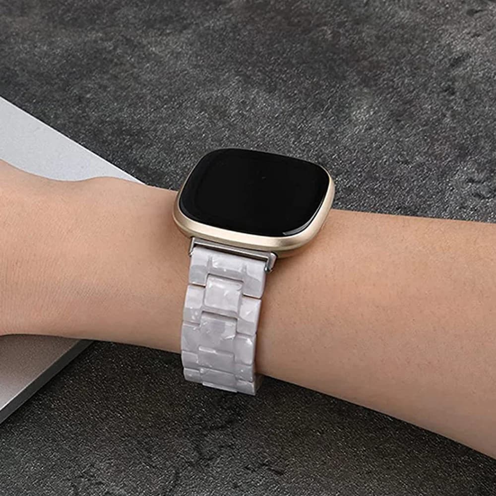 Bracelet en Résine Blanche pour Fitbit Versa 3 4, Accessoire observateur avec Structure en Métal pou
