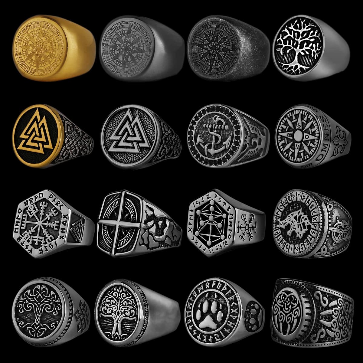 Anneau Viking nordique en acier inoxydable, boussole ancre, arbre de vie, Rune Viking, loup, pour ho