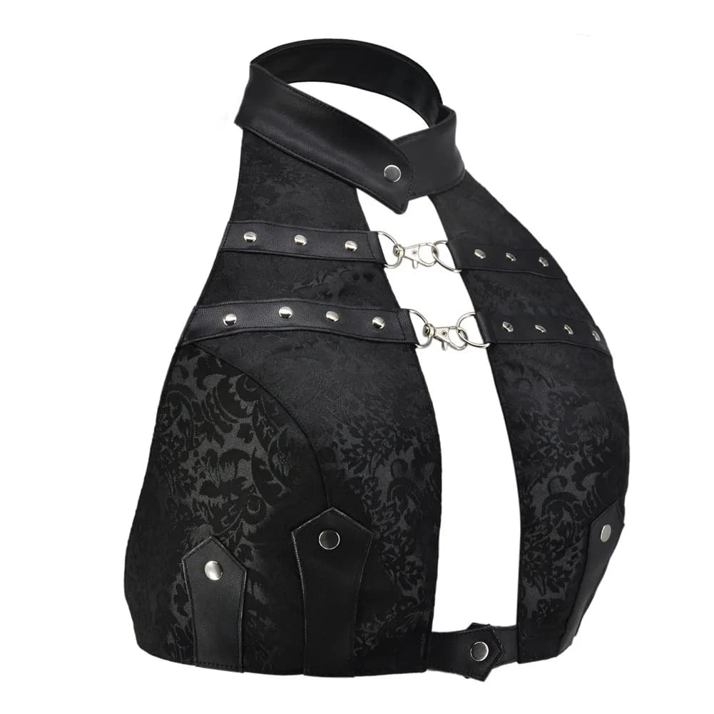 Haut gothique en Brocade et cuir noir pour femmes, vêtements Vintage, accessoires, Punk Rock, dos nu