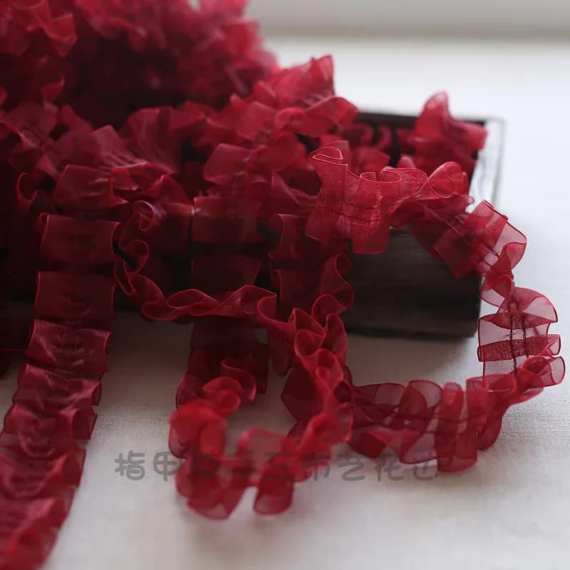 Garnitures en dentelle plissée organza, 1 mètre 4cm, rose, blanc, bleu marine, tissu ruban applique 