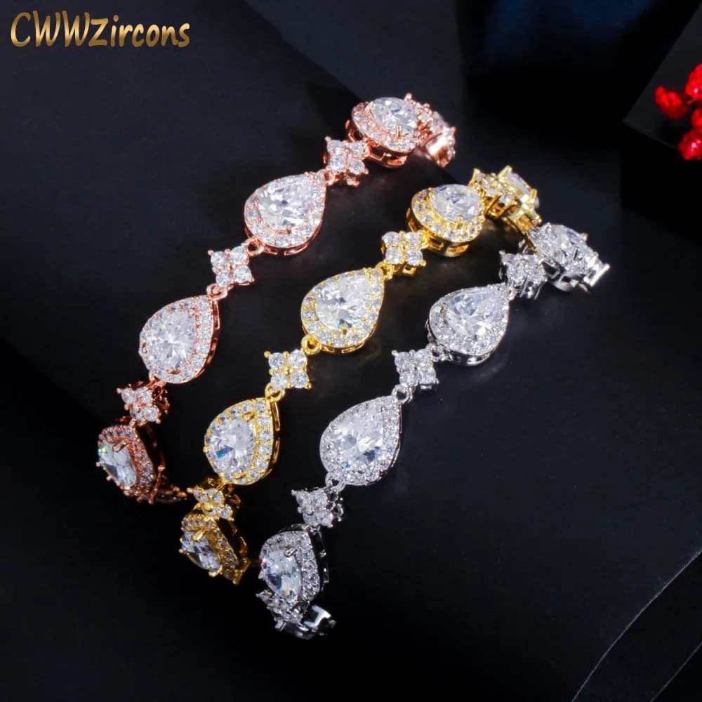 CWWZircons – Bracelet de Tennis en zircon pour femmes, grande goutte d'eau cubique, couleur or Rose,