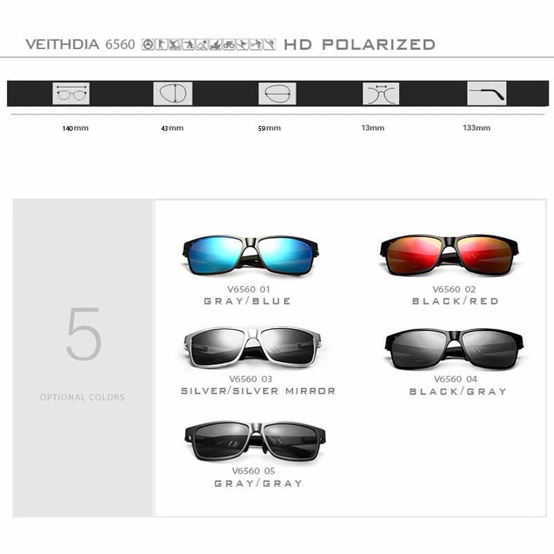 VEITHDIA – lunettes de soleil polarisées en aluminium pour hommes et femmes, accessoires pour la con