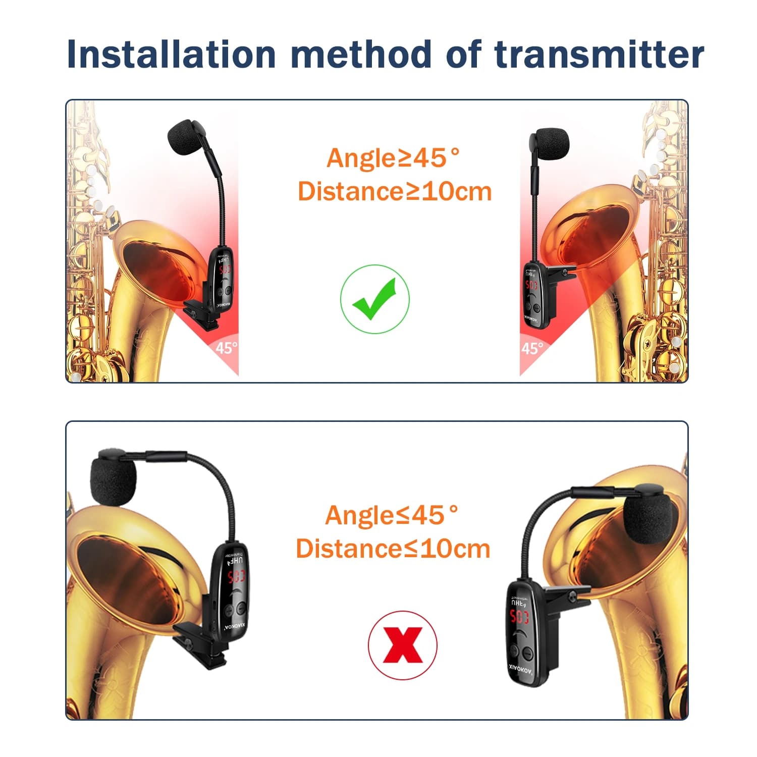 XIAOKOA – système de Microphone de Saxophone sans fil UHF, Instruments musicaux à clipser, émetteur 