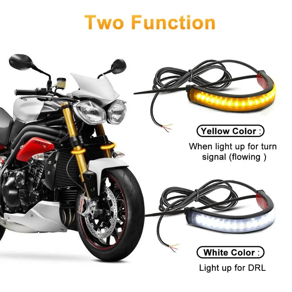 Clignotant LED Universel DRL pour Moto, Lumière Blanche Ambre, Bande, Fourche, 12V