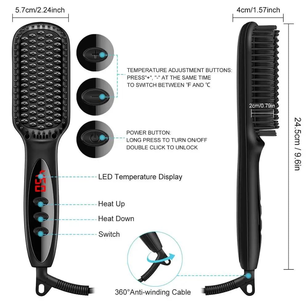 Brosse à cheveux en céramique, peigne chauffant, 230 ℃, Anti-brûlure, affichage Lcd, double tension,