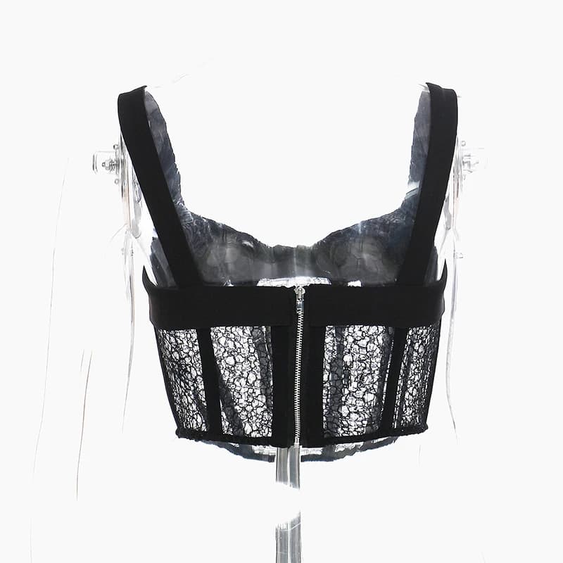 TWOTWurea YLE-Patchwork de dentelle pour femme, col carré en fibre solide, évidé, court, précieux, m
